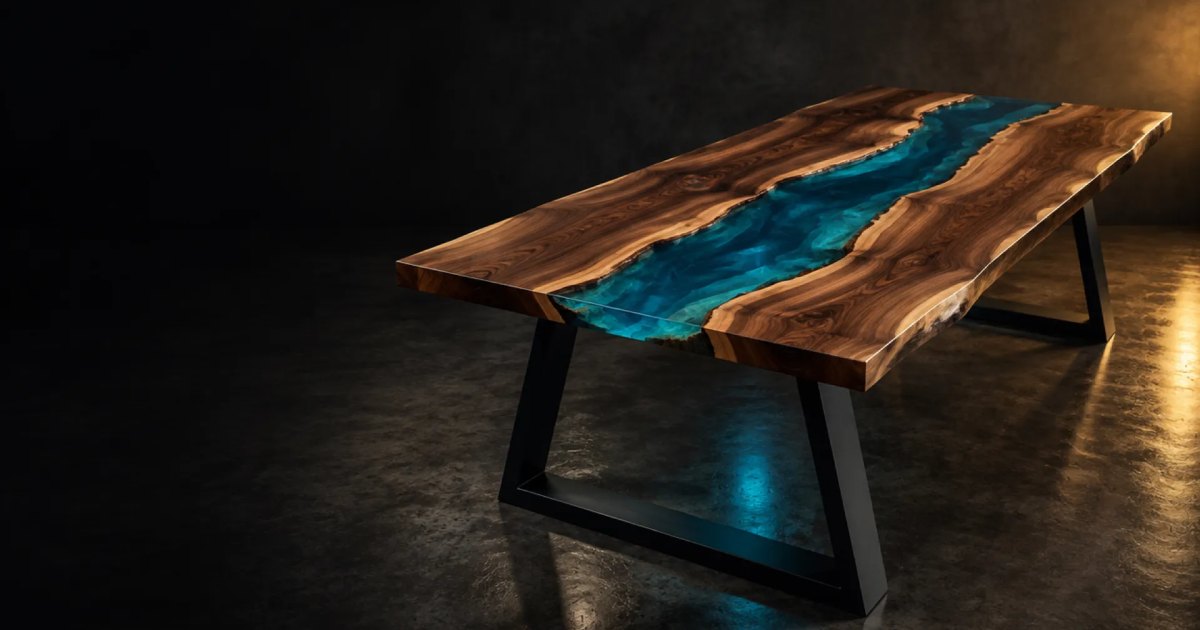 Epoxidový stôl z masívneho dreva navrhnutý v 3D konfigurátore Pesonija